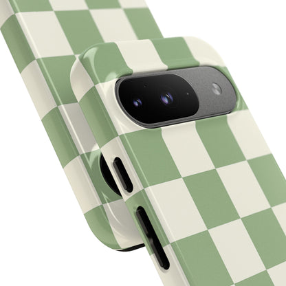 Sage Green Checkerboard Phone Case | Minimal Aesthetic Checkered iPhone & Samsung Tough Case