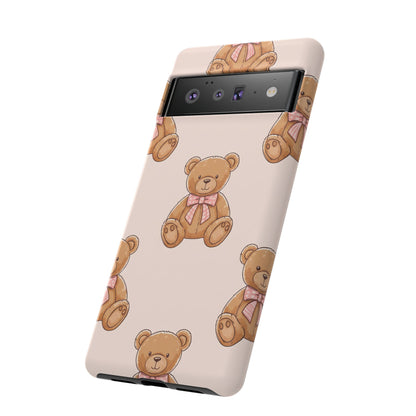 Teddy Bear Phone Case | Cute Coquette Aesthetic Pink Bear Pattern Case | Kawaii Soft Girl iPhone & Samsung Tough Protective Case