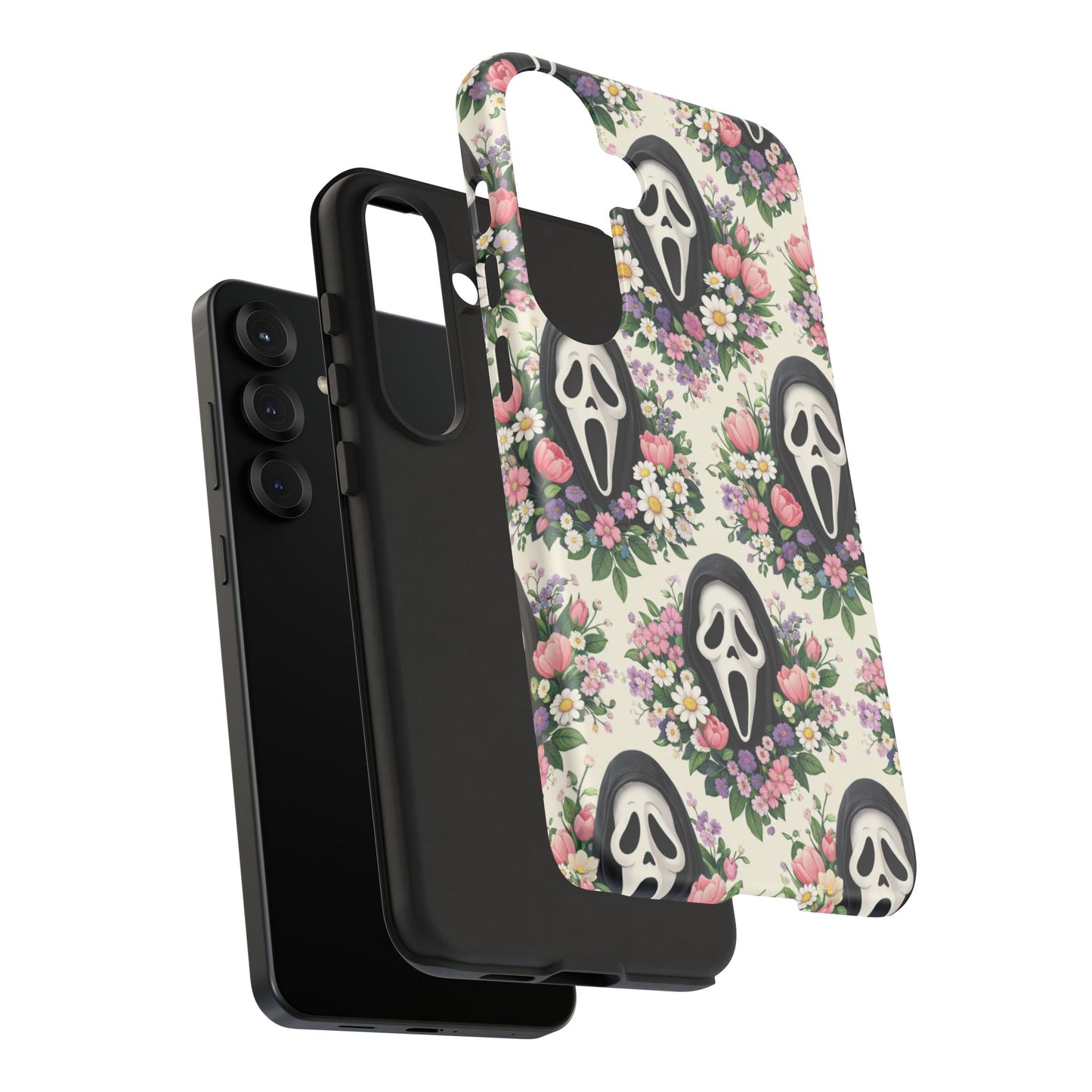 Floral Ghost Face Aesthetic Phone Case – Cute Spooky Tough Cover