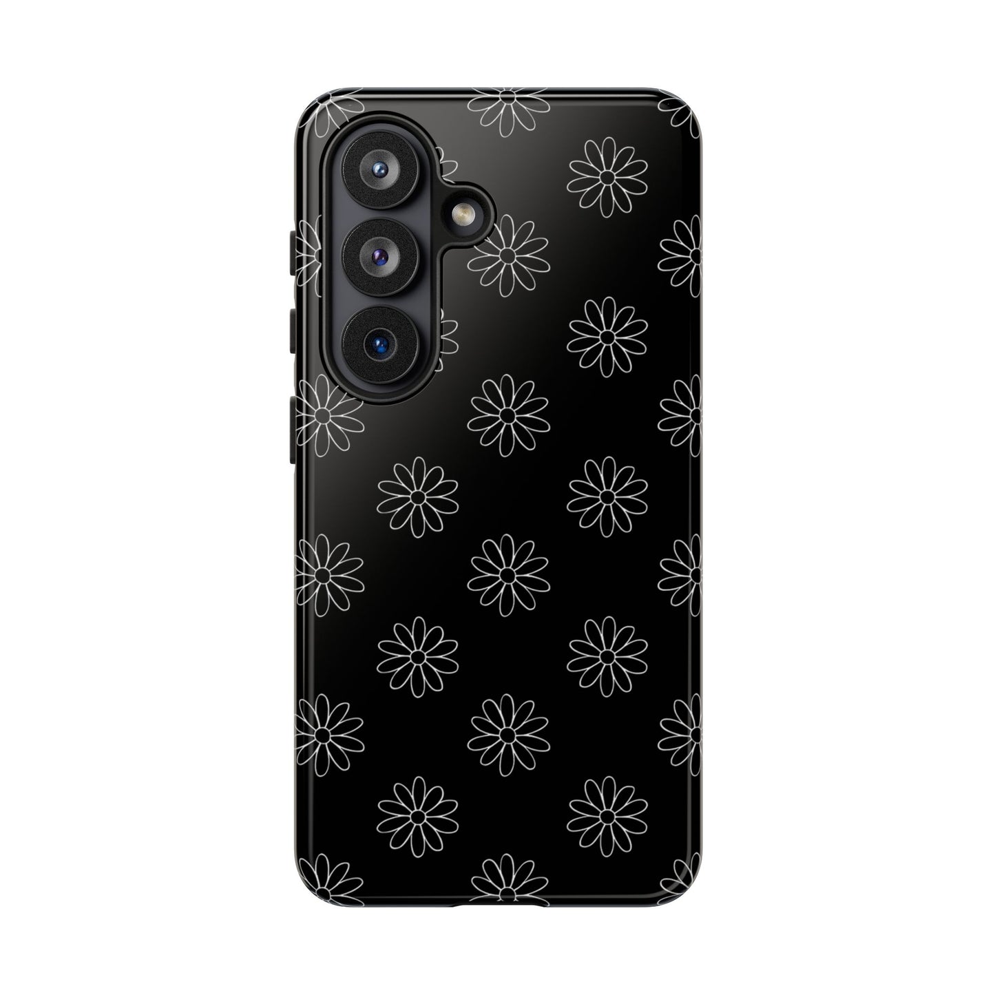 Black Daisy Floral Phone Case – Slim Protective Tough Case for Iphone, Samsung Galaxy and Pixel