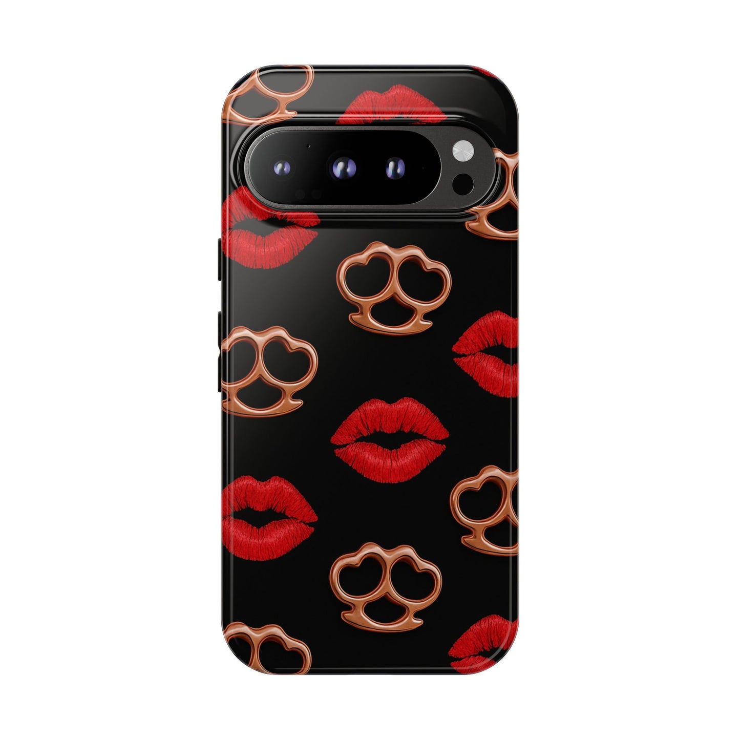 Red Lipstick & Knuckle Duster Phone Case | Bold Kiss Print Tough Protective Cover for Iphone, Samsung Galaxy and Pixel