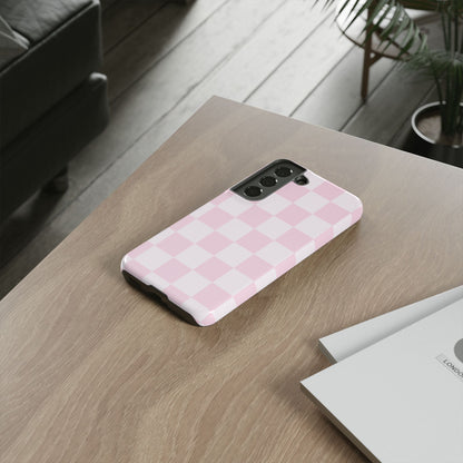 Light Pink Checkerboard Phone Case | Pastel Aesthetic Checkered iPhone & Samsung Tough Case