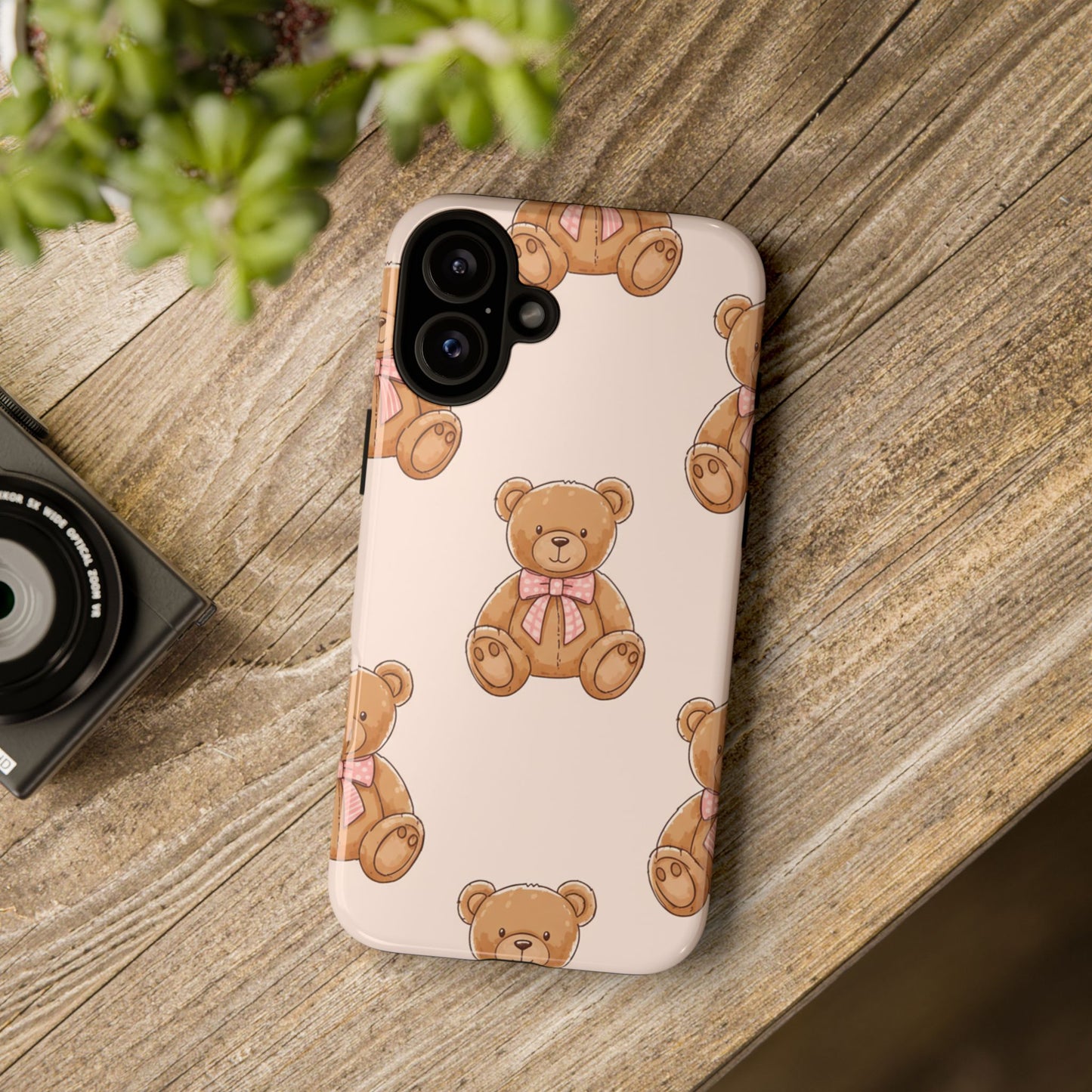 Teddy Bear Phone Case | Cute Coquette Aesthetic Pink Bear Pattern Case | Kawaii Soft Girl iPhone & Samsung Tough Protective Case