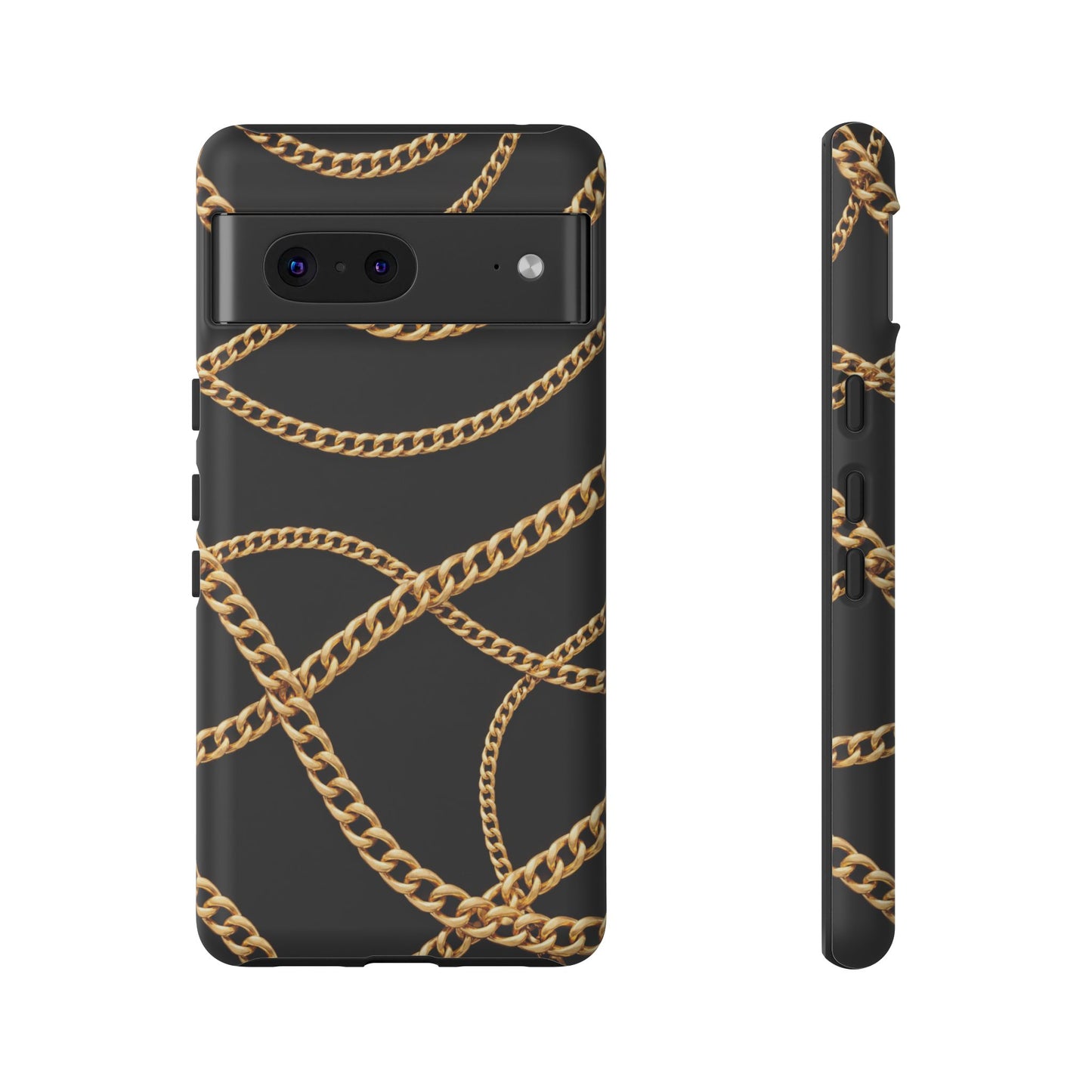 Luxury Gold Chain Phone Case – Black Designer Style Tough Protective Cover for Iphone, Samsung Galaxy and Pixel