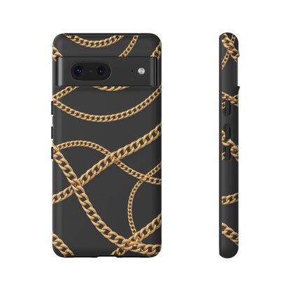 Luxury Gold Chain Phone Case – Black Designer Style Tough Protective Cover for Iphone, Samsung Galaxy and Pixel