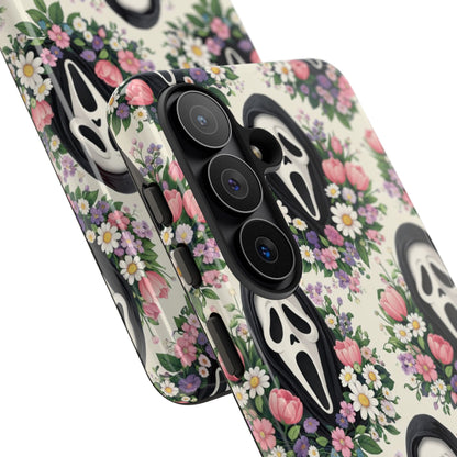 Floral Ghost Face Aesthetic Phone Case – Cute Spooky Tough Cover