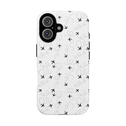 Minimal Paper Airplane Pattern Phone Case – Black White Aesthetic Tough Cover