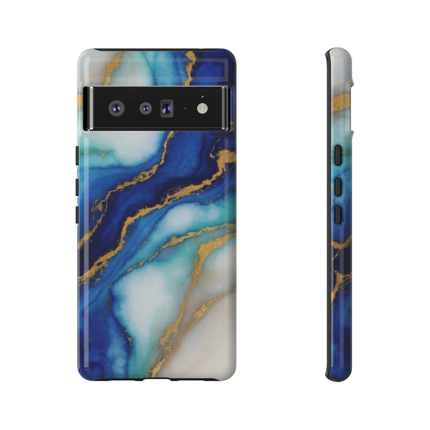 Blue & Gold Marble Phone Case – Luxury Resin Art Tough Case (iPhone, Samsung, Pixel)