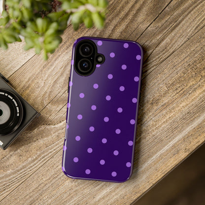 Purple Polka Dot Tough Phone Case – Cute Stylish Durable Protective Cover for Iphone, Samsung Galaxy and Pixel