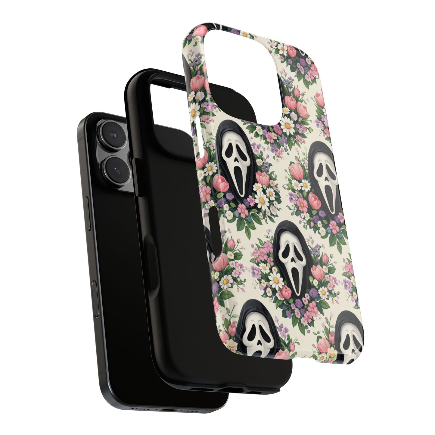 Floral Ghost Face Aesthetic Phone Case – Cute Spooky Tough Cover