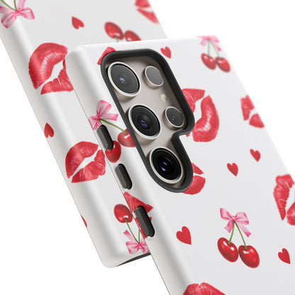 Red Lips & Cherry Phone Case – Y2K Retro Aesthetic Tough Cover