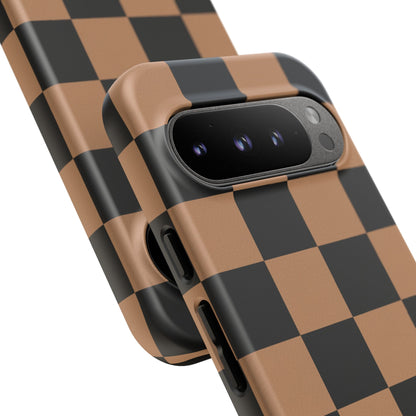 Brown Checkered Phone Case | Aesthetic Checkerboard iPhone & Samsung Tough Case