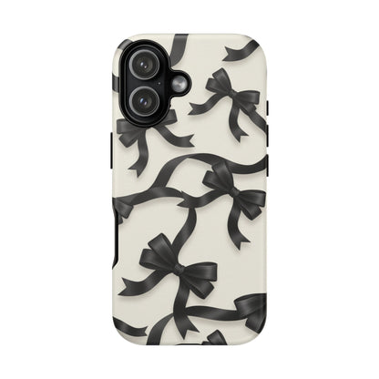 Black Ribbon Bow Phone Case, Minimal Bow Pattern Tough Protective Case