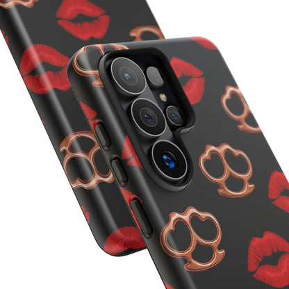 Red Lipstick & Knuckle Duster Phone Case | Bold Kiss Print Tough Protective Cover for Iphone, Samsung Galaxy and Pixel