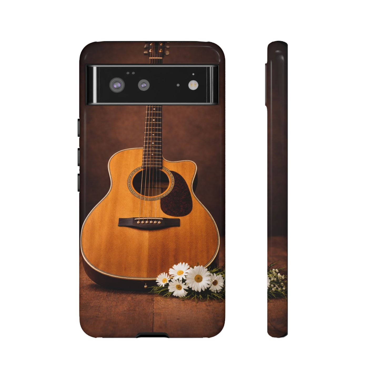 Acoustic Guitar Daisy Phone Case | Rustic Music Lover Tough Cover