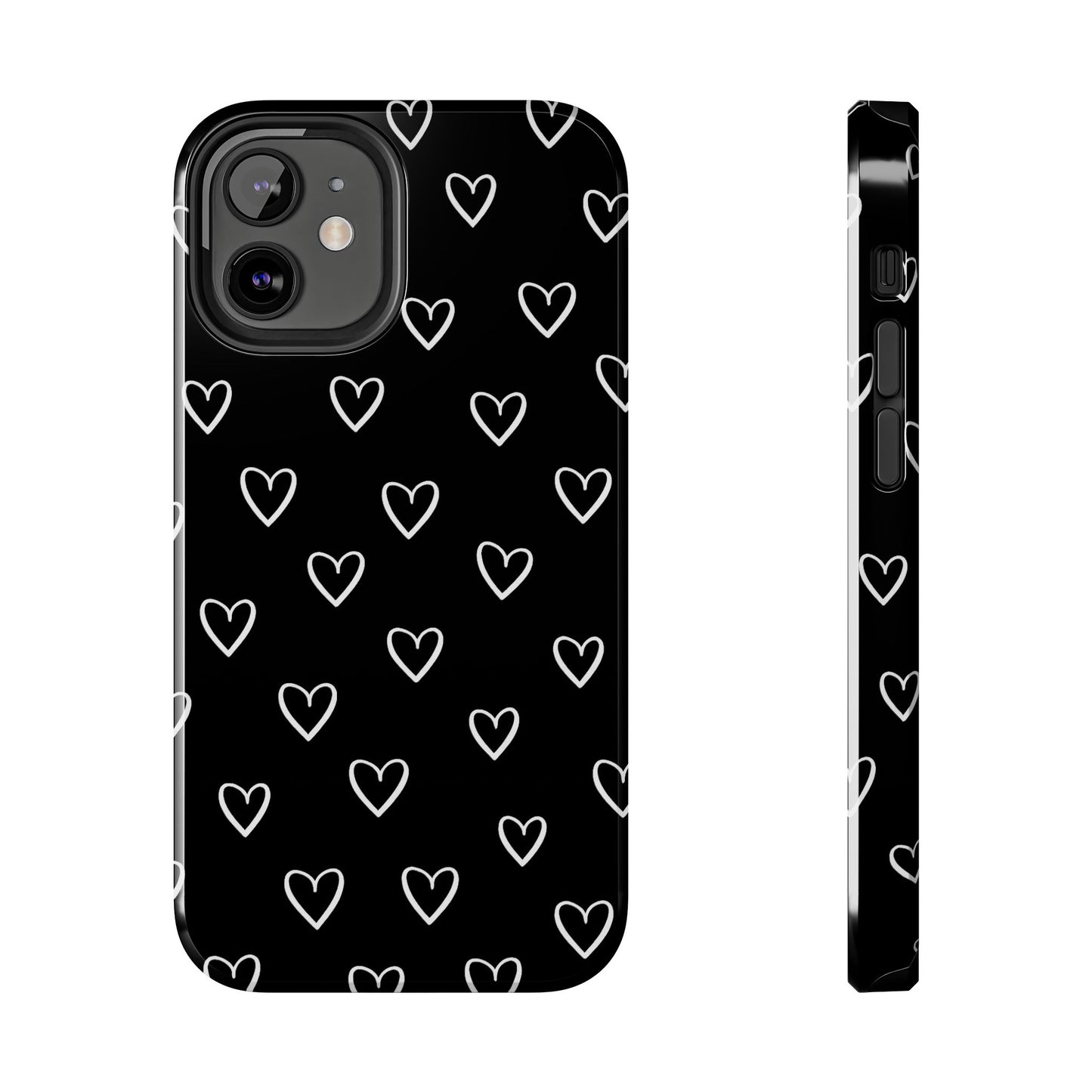 Doodle Heart Phone Case – Minimal Black & White Heart Pattern | Tough Protective Case