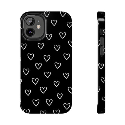 Doodle Heart Phone Case – Minimal Black & White Heart Pattern | Tough Protective Case