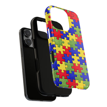 Colorful Puzzle Phone Case, Autism Awareness Jigsaw Design, Tough Protective Case, iPhone & Samsung Case, Vibrant Puzzle Pattern