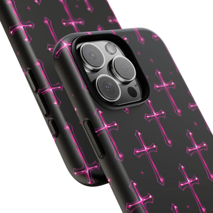 Neon Pink Cross Pattern Phone Case | Tough Protective Case for Iphone, Samsung Galaxy and Pixel