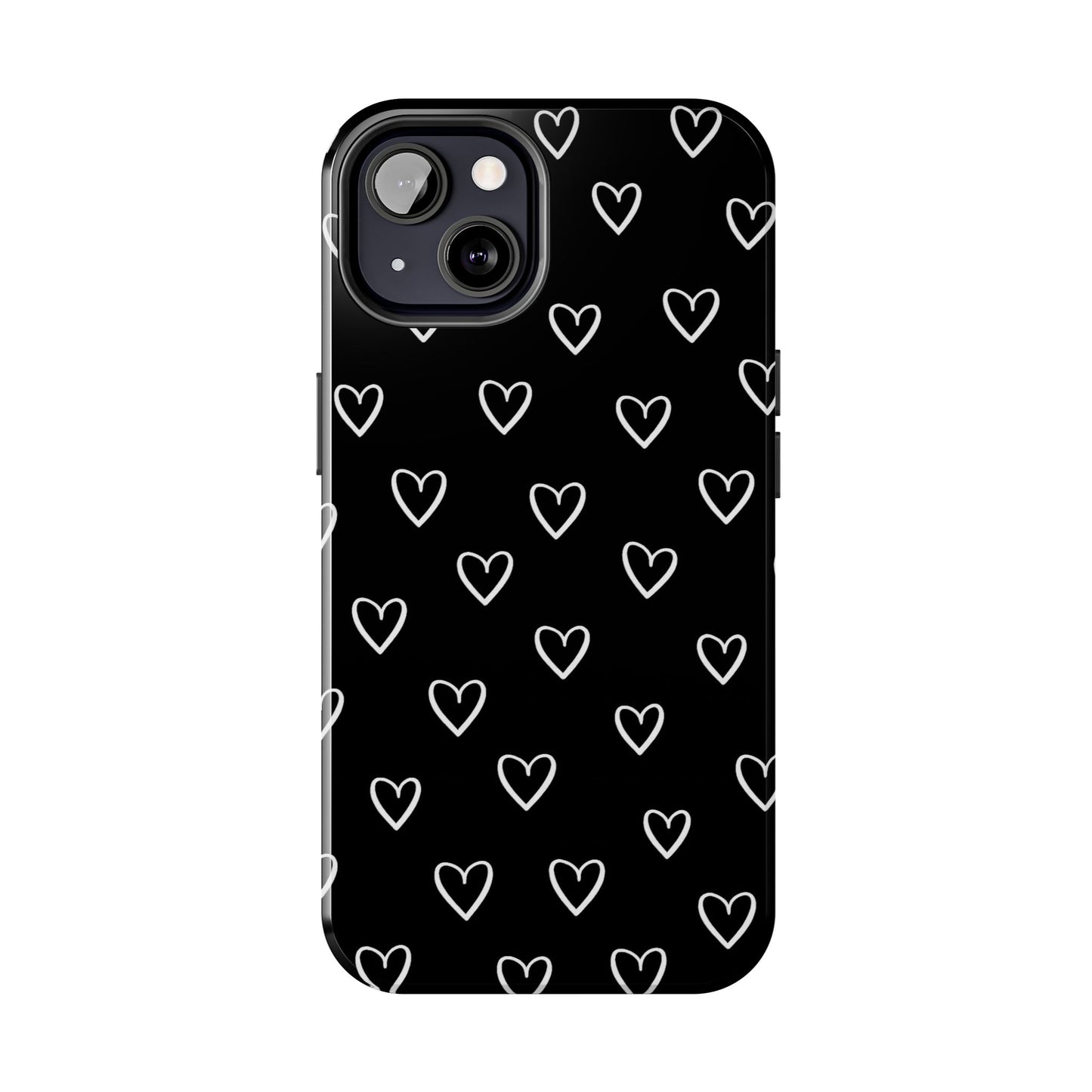 Doodle Heart Phone Case – Minimal Black & White Heart Pattern | Tough Protective Case