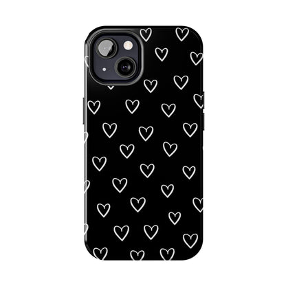 Doodle Heart Phone Case – Minimal Black & White Heart Pattern | Tough Protective Case