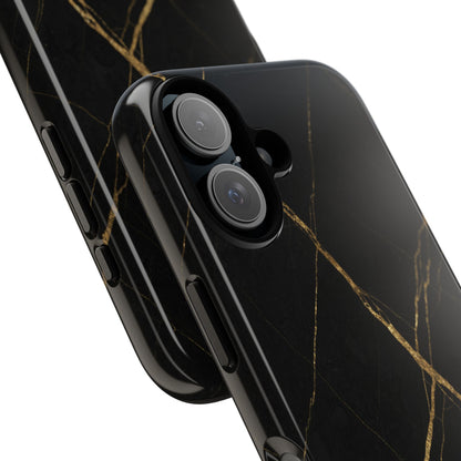 Black Marble Phone Case with Gold Veins – Luxury Minimal Aesthetic Tough Case
