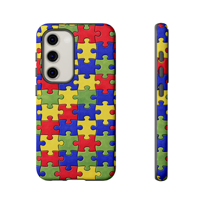 Colorful Puzzle Phone Case, Autism Awareness Jigsaw Design, Tough Protective Case, iPhone & Samsung Case, Vibrant Puzzle Pattern