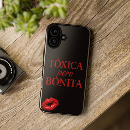 Toxica Pero Bonita Phone Case, Latina Quote Case, Red Lips Aesthetic, Spanish Saying Case, Trendy Tough Cover