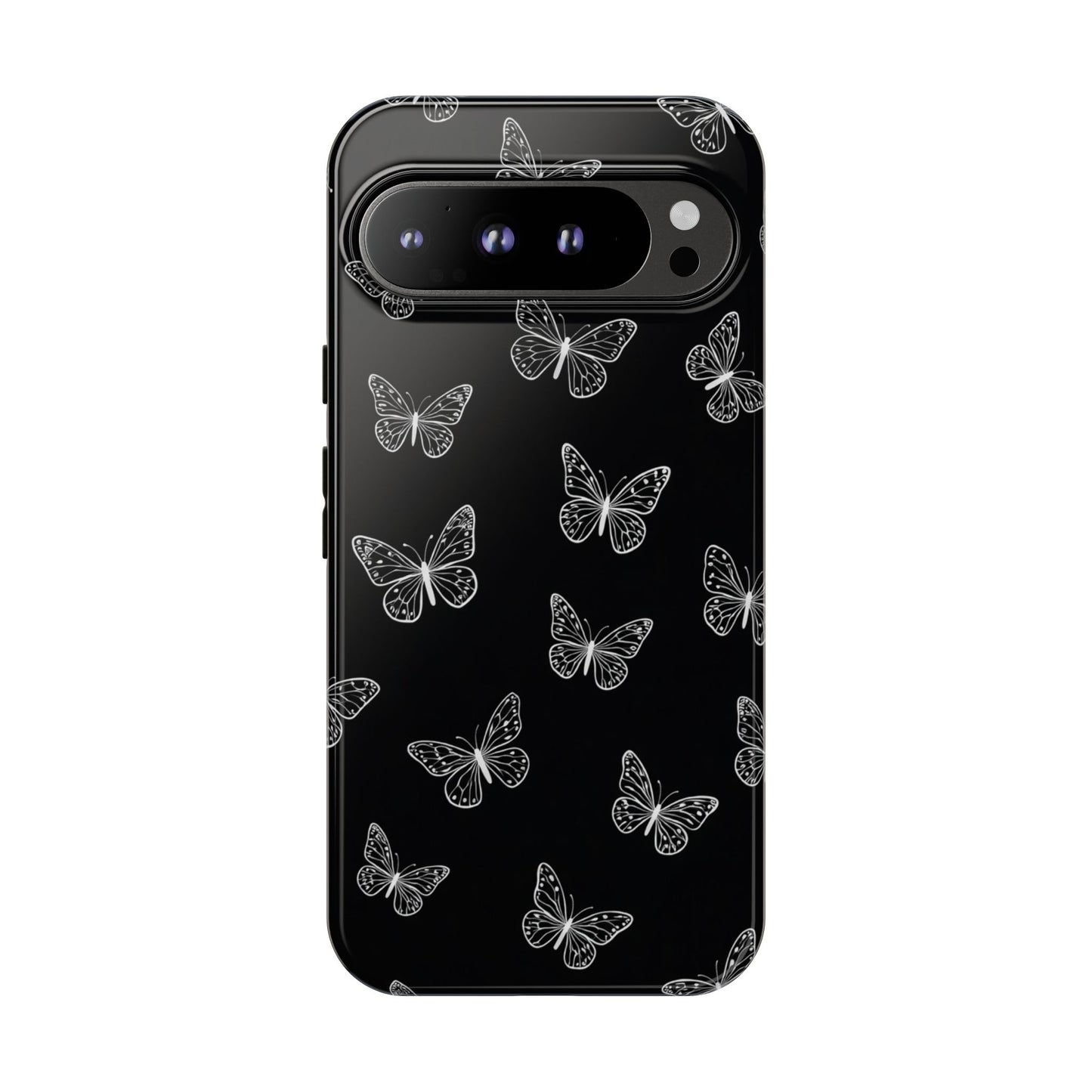 White Butterfly Pattern Phone Case – Dark Aesthetic Monochrome Tough Cover