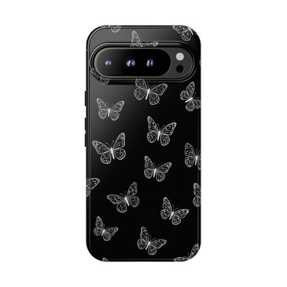 White Butterfly Pattern Phone Case – Dark Aesthetic Monochrome Tough Cover