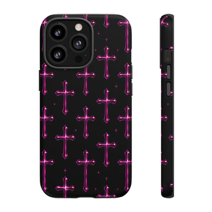 Neon Pink Cross Pattern Phone Case | Tough Protective Case for Iphone, Samsung Galaxy and Pixel