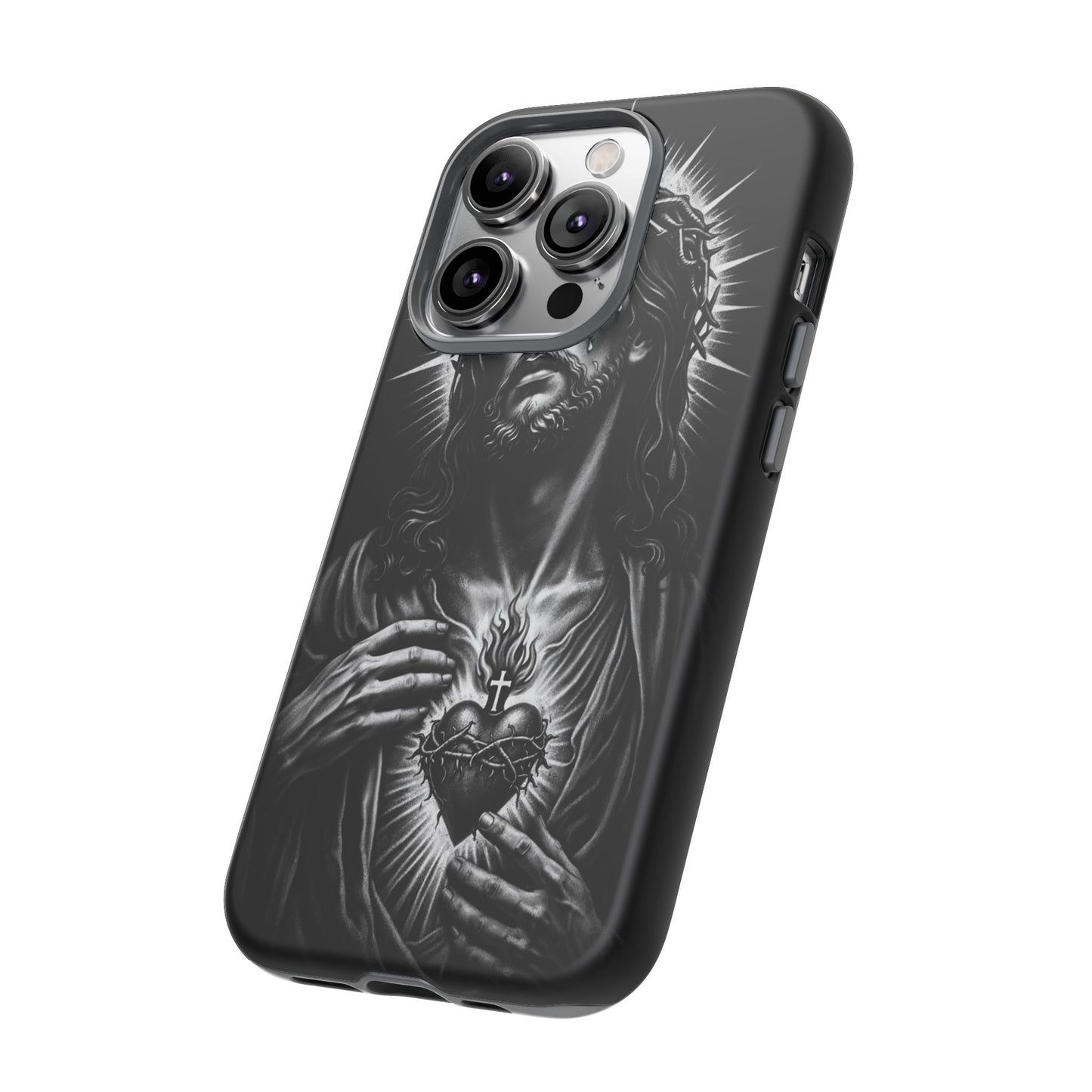 Jesus Sacred Heart Phone Case Black White Christian Faith Aesthetic