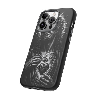 Jesus Sacred Heart Phone Case Black White Christian Faith Aesthetic