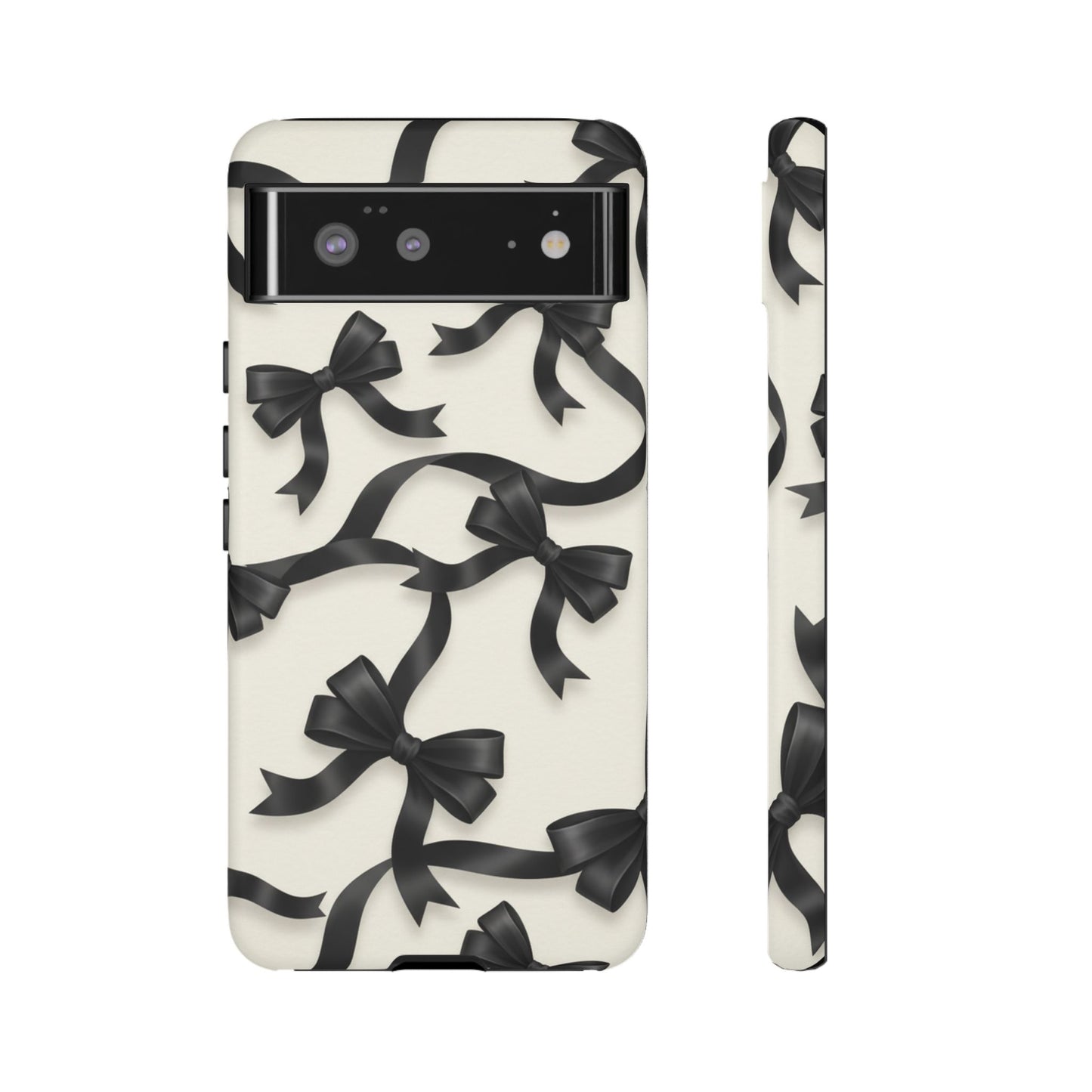 Black Ribbon Bow Phone Case, Minimal Bow Pattern Tough Protective Case
