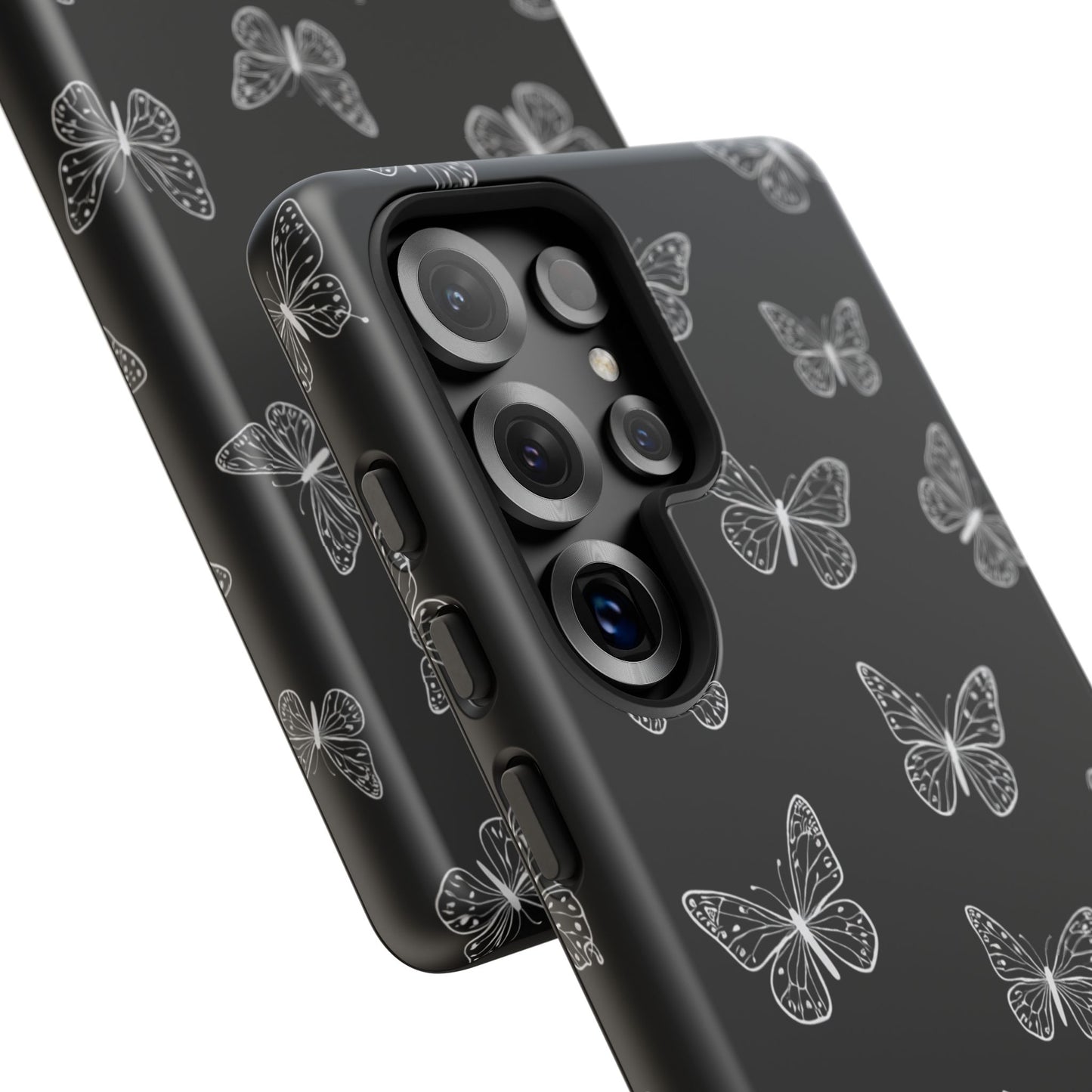 White Butterfly Pattern Phone Case – Dark Aesthetic Monochrome Tough Cover