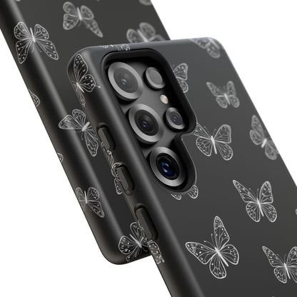 White Butterfly Pattern Phone Case – Dark Aesthetic Monochrome Tough Cover