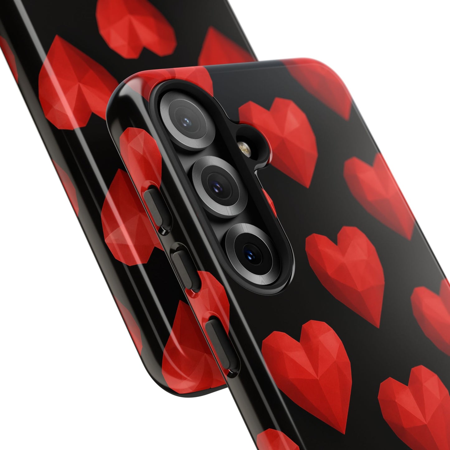 Red Heart Phone Case – Geometric Heart Pattern Tough Case (Black)