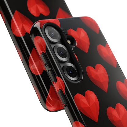 Red Heart Phone Case – Geometric Heart Pattern Tough Case (Black)