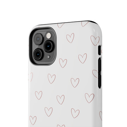 Hand-Drawn Hearts Tough Phone Case | Minimal Pink Heart Pattern