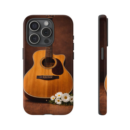 Acoustic Guitar Daisy Phone Case | Rustic Music Lover Tough Cover