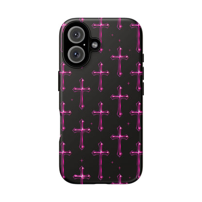Neon Pink Cross Pattern Phone Case | Tough Protective Case for Iphone, Samsung Galaxy and Pixel