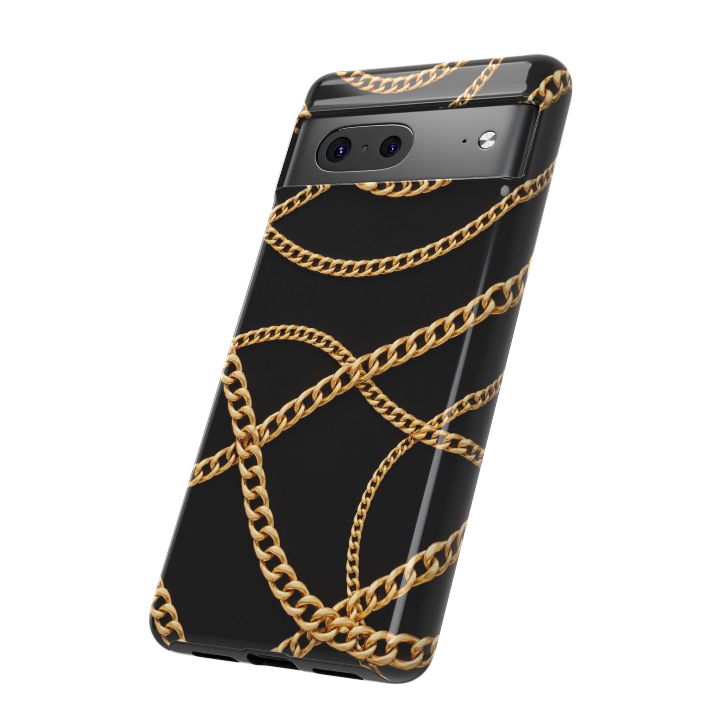 Luxury Gold Chain Phone Case – Black Designer Style Tough Protective Cover for Iphone, Samsung Galaxy and Pixel