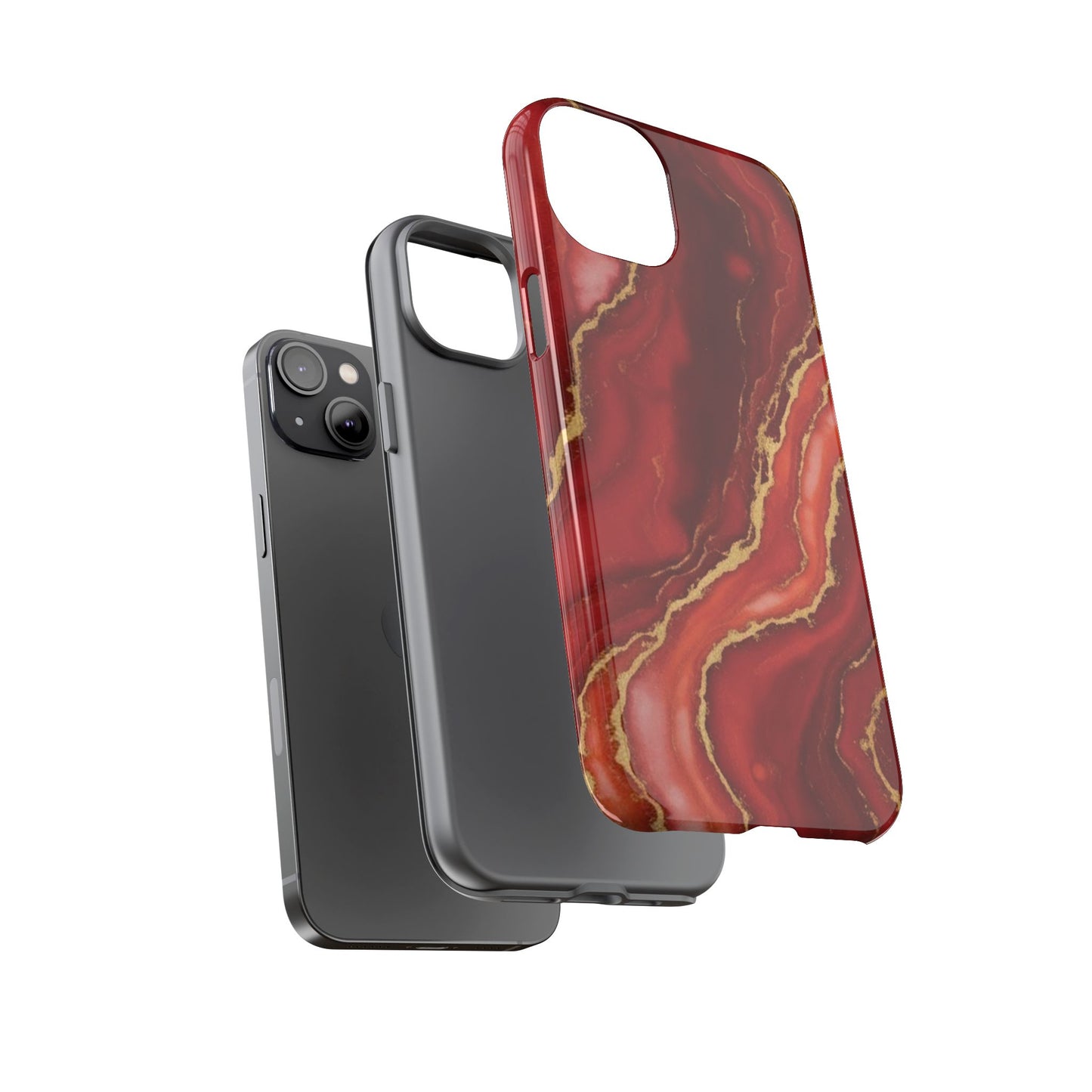 Red Agate Marble Phone Case with Gold Veins – Luxury Tough iPhone & Samsung Case