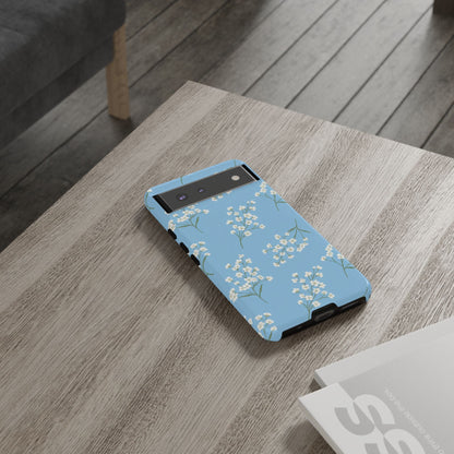 Baby’s Breath Floral Phone Case – Blue Minimal Flower Aesthetic Tough Case