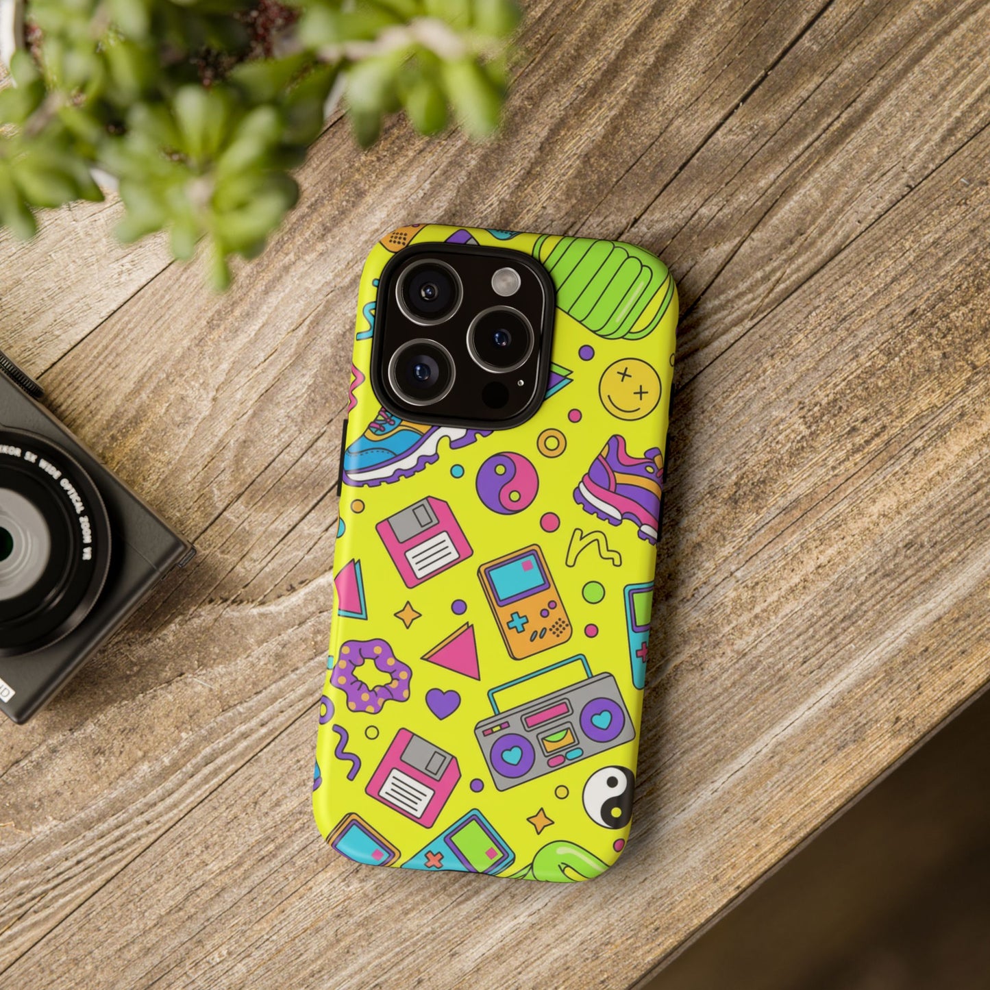 90s Retro Neon Phone Case – Y2K Nostalgia Colorful Icons Tough Protective Case