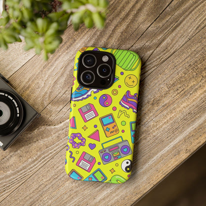 90s Retro Neon Phone Case – Y2K Nostalgia Colorful Icons Tough Protective Case