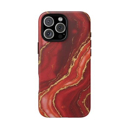 Red Agate Marble Phone Case – Gold Vein Luxury Stone Tough Case (iPhone, Samsung, Pixel)