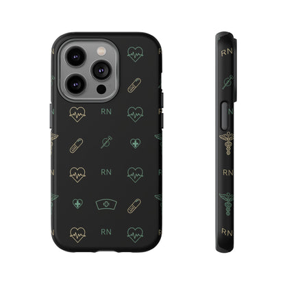 RN Nurse Phone Case – Minimal Medical Icon Pattern Healthcare Worker Tough Case