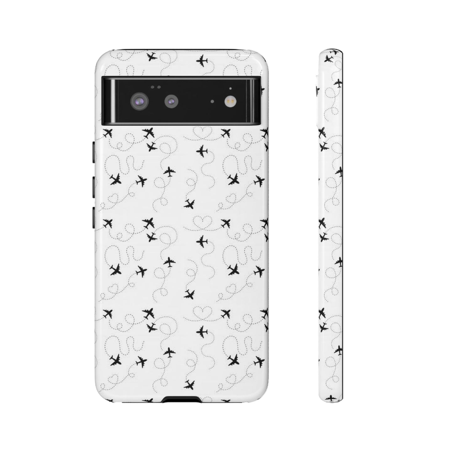 Minimal Paper Airplane Pattern Phone Case – Black White Aesthetic Tough Cover