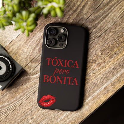 Toxica Pero Bonita Phone Case, Latina Quote Case, Red Lips Aesthetic, Spanish Saying Case, Trendy Tough Cover